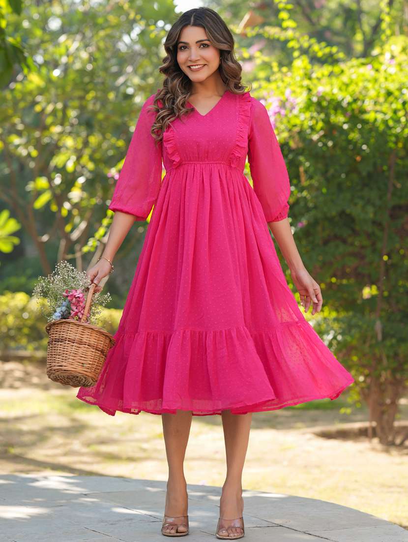 women dobby self design tiered dress