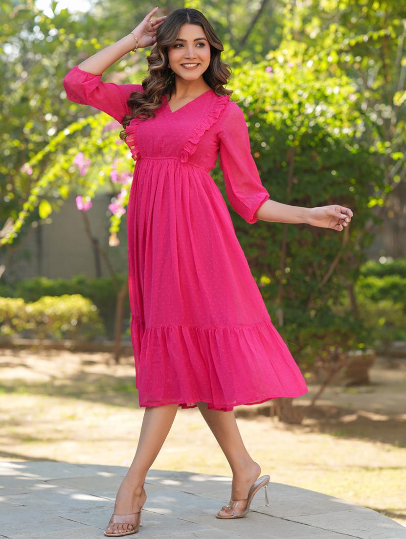 women dobby self design tiered dress - 21746692 - Standard Image - 2