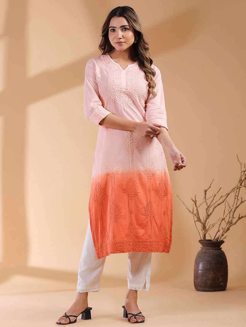 women notch neck chikankari straight kurta