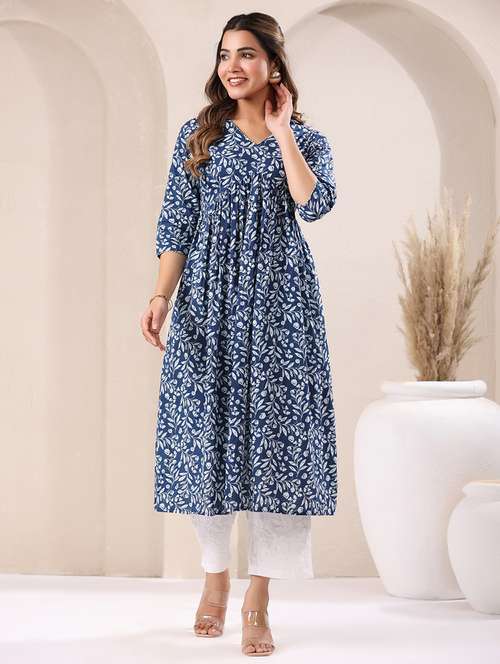women printed v-neck a-line kurta - 21746708 -  Standard Image - 0