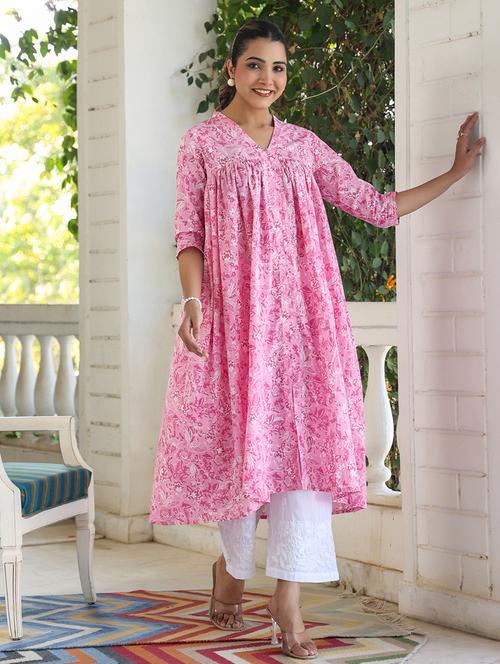 women printed v-neck a-line kurta - 21746709 -  Standard Image - 0