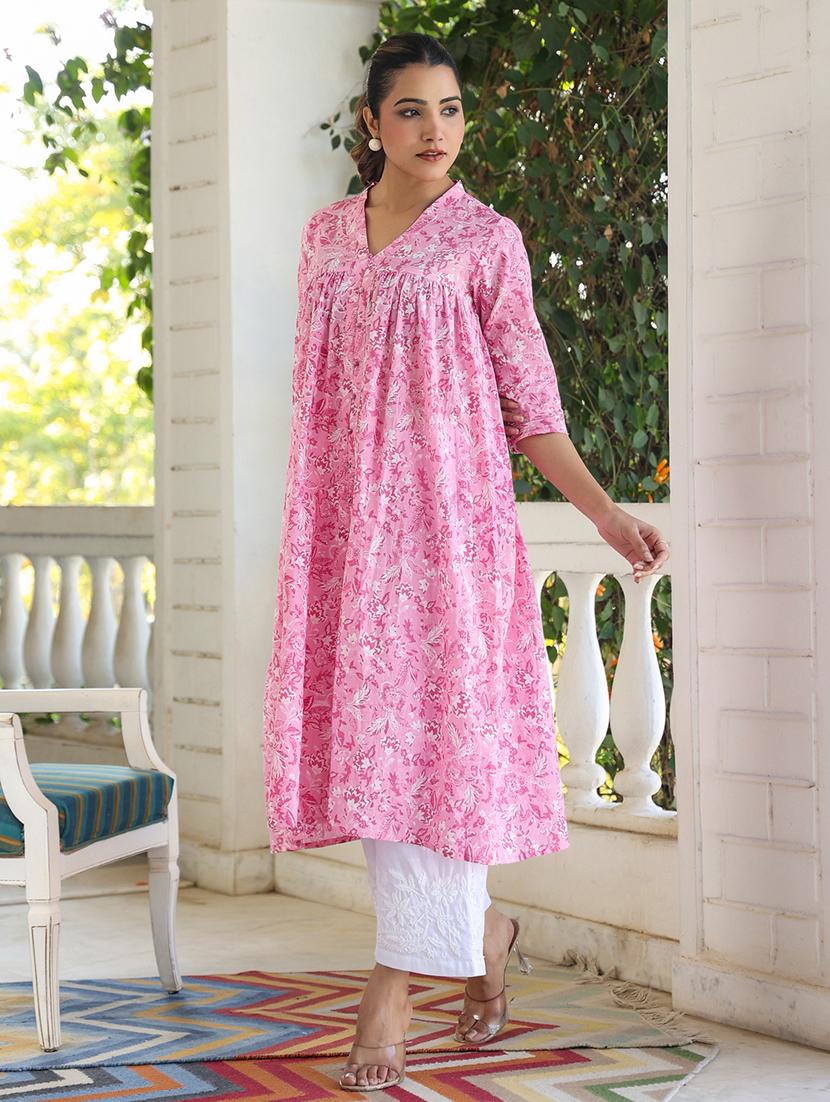 women printed v-neck a-line kurta - 21746709 - Standard Image - 2