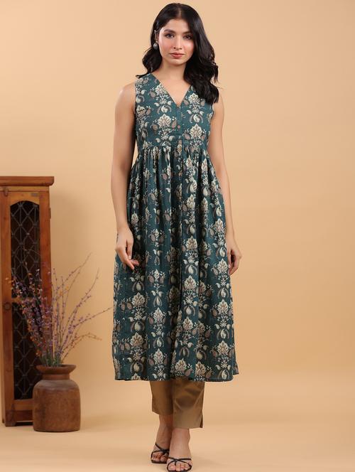 women printed v-neck a-line kurta - 21746712 -  Standard Image - 0
