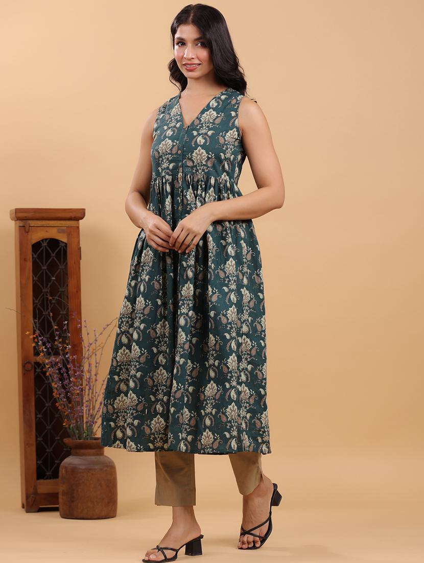 women printed v-neck a-line kurta - 21746712 - Standard Image - 2