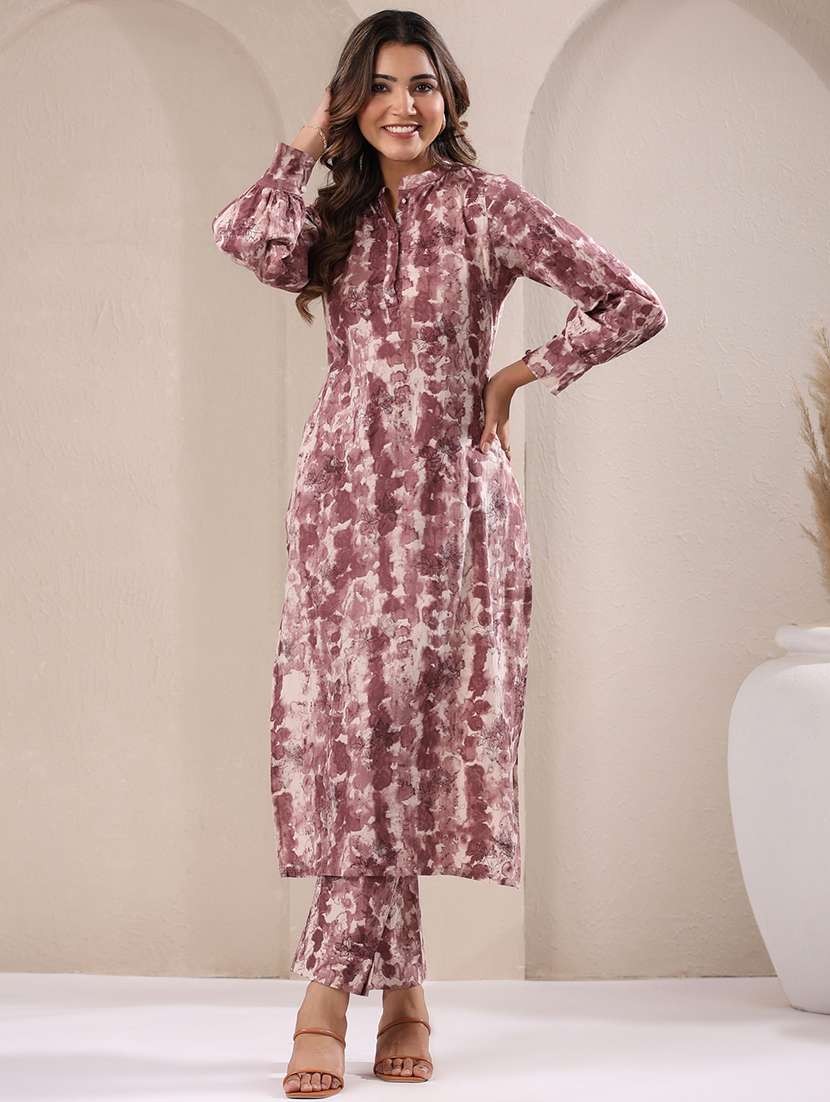 women mandarin neck tie & dye kurta pant set