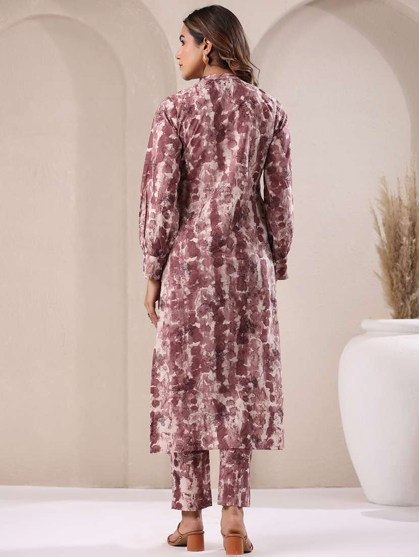women mandarin neck tie & dye kurta pant set - 21746720 - Standard Image - 2