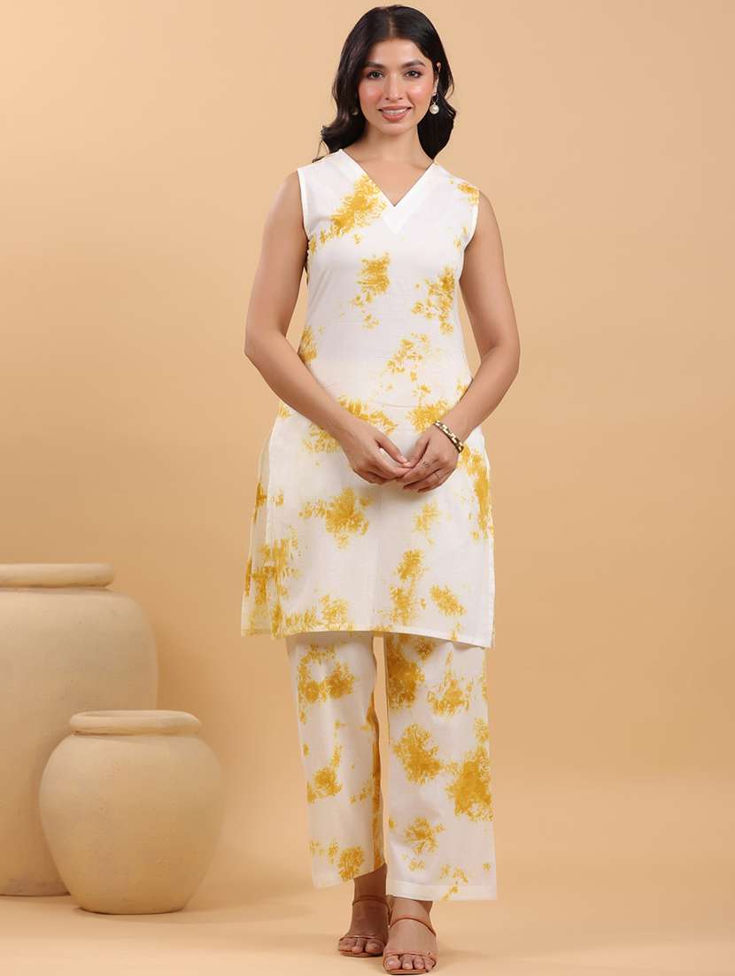 women v-neck tie & dye kurta pant set