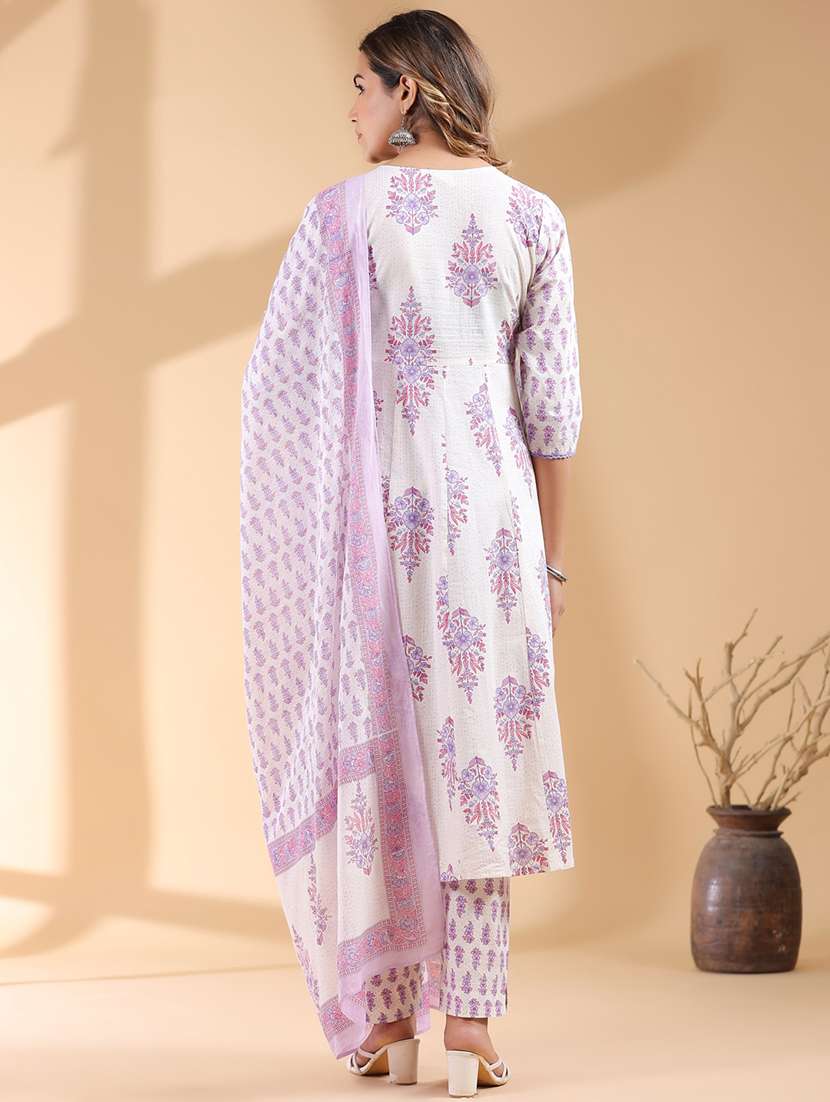 women v-neck printed kurta pant set with dupatta - 21746739 - Standard Image - 2