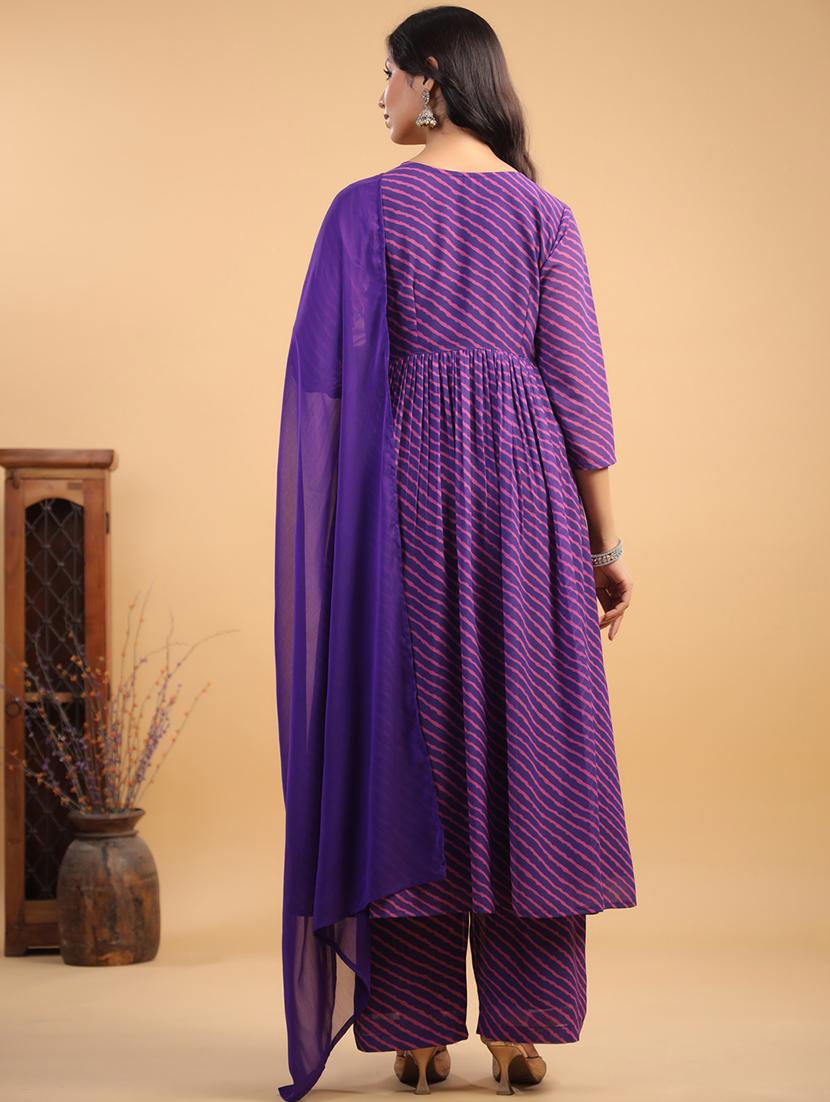 women leheriya printed kurta pant set with dupatta - 21746748 - Standard Image - 2