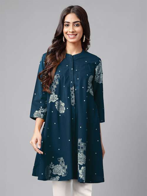 women printed three quarter sleeve tunic - 21746771 - Standard Image - 0