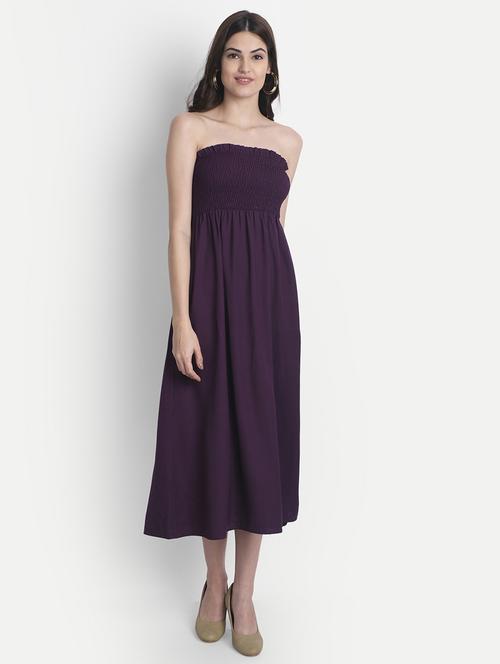 women solid smocked detailed tube fit & flare dress - 21746784 -  Standard Image - 0