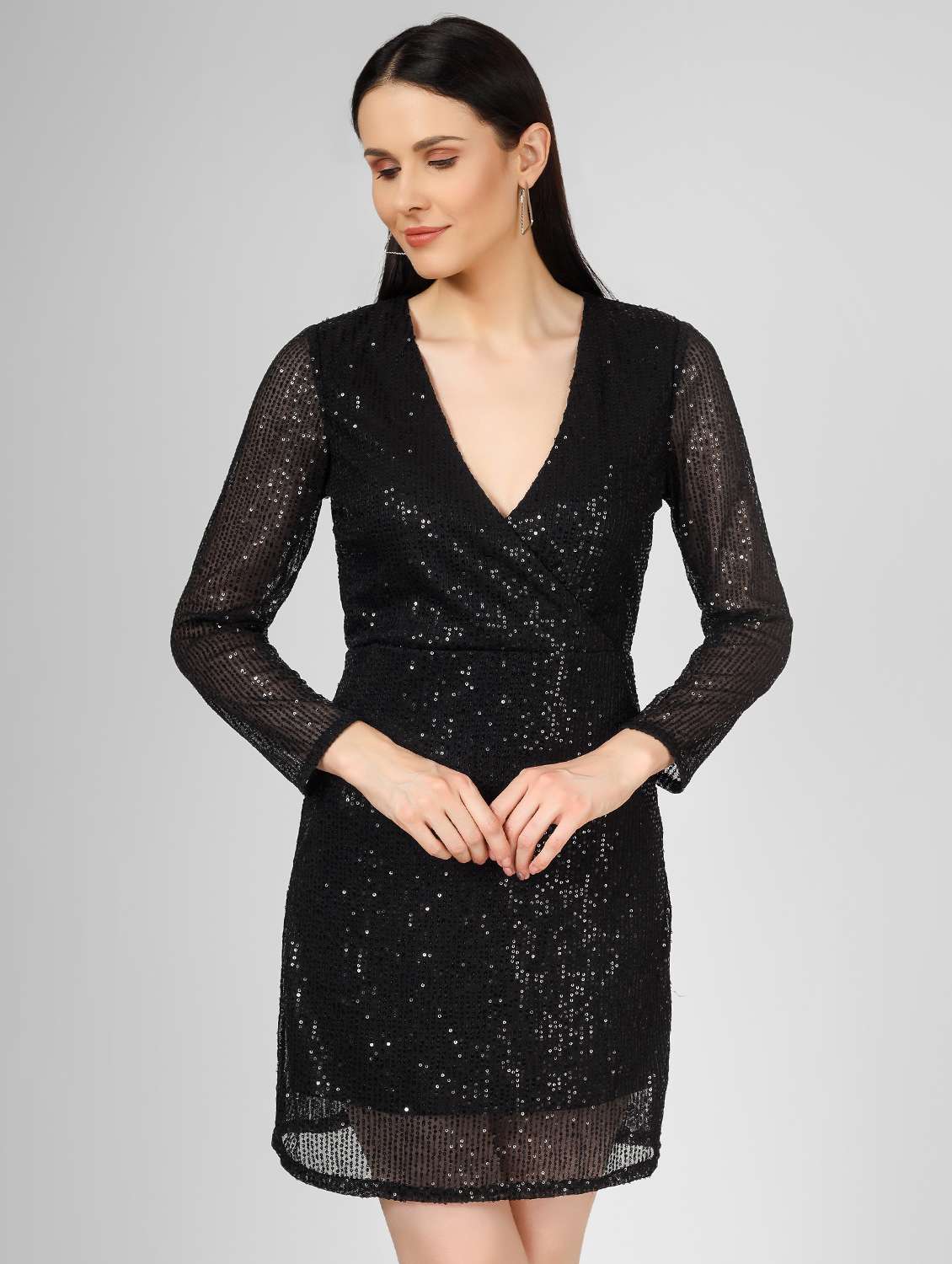 women sequined long sleeves sheath dress