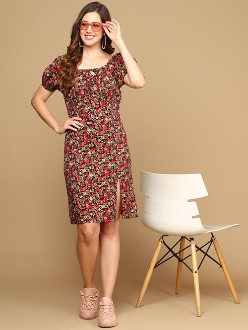 women printed puff sleeves sheath dress - 21746807 - Standard Image - 0