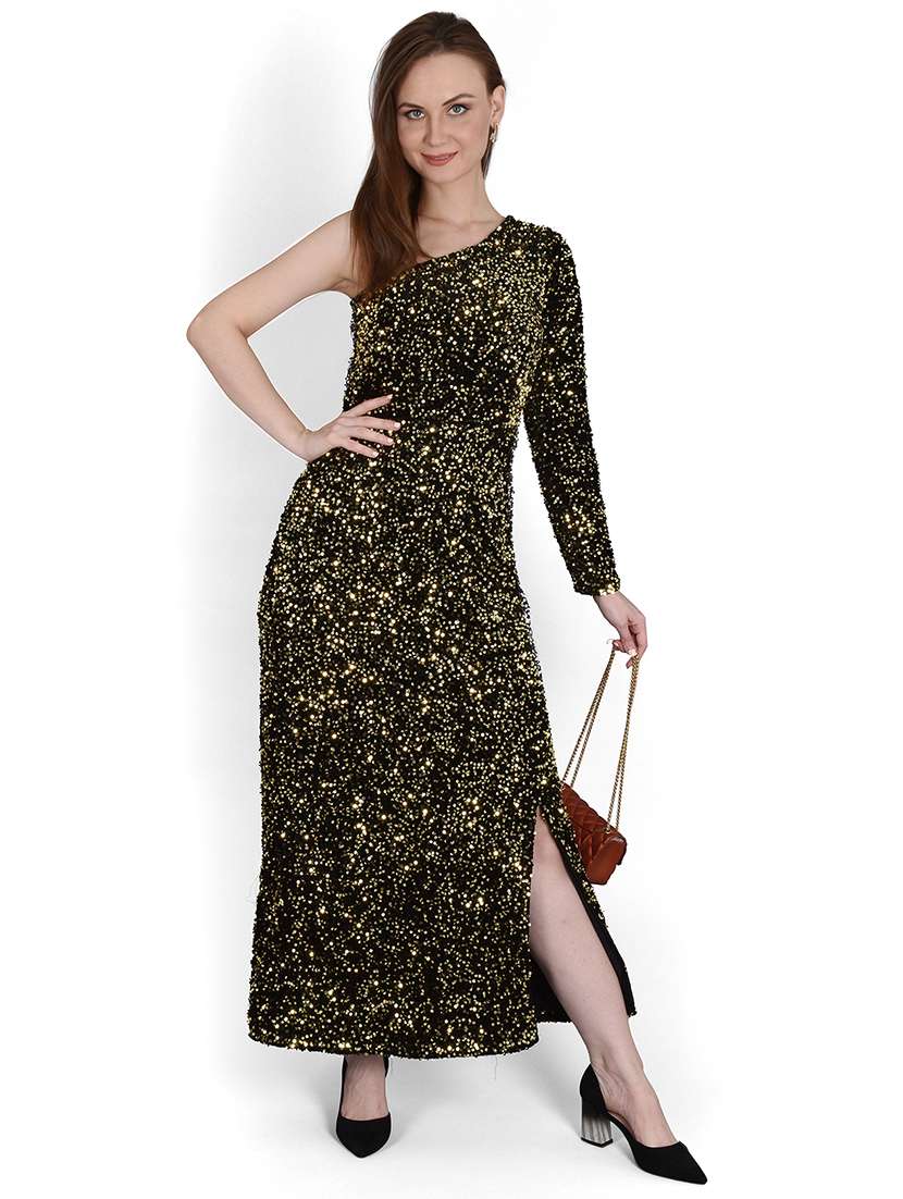 women sequined single shoulder a-line dress