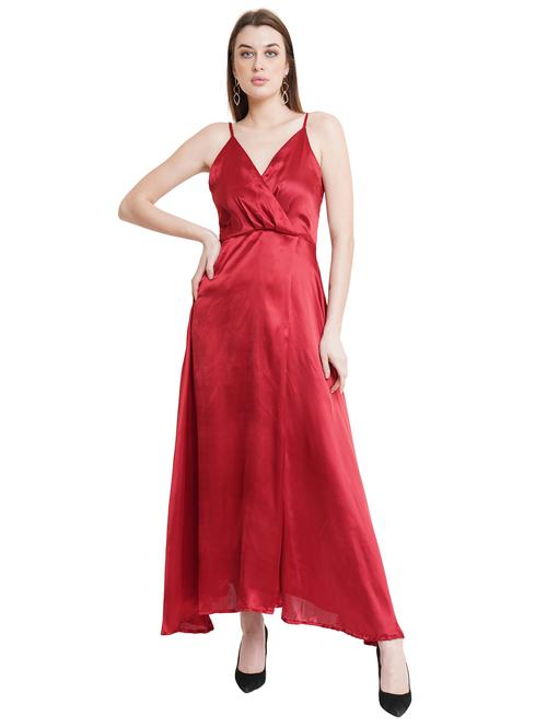 women solid shoulder strap high slit fit & flare dress - 21746820 -  Standard Image - 0