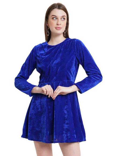 women blue solid fit & flare mini dress - 21746838 - Standard Image - 0