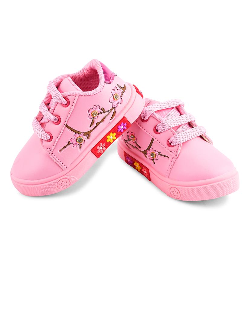 girls pink lace up sneakers - 21746952 - Standard Image - 2