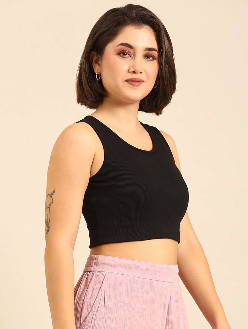 women solid sleeveless crop tank top - 21747015 - Standard Image - 2