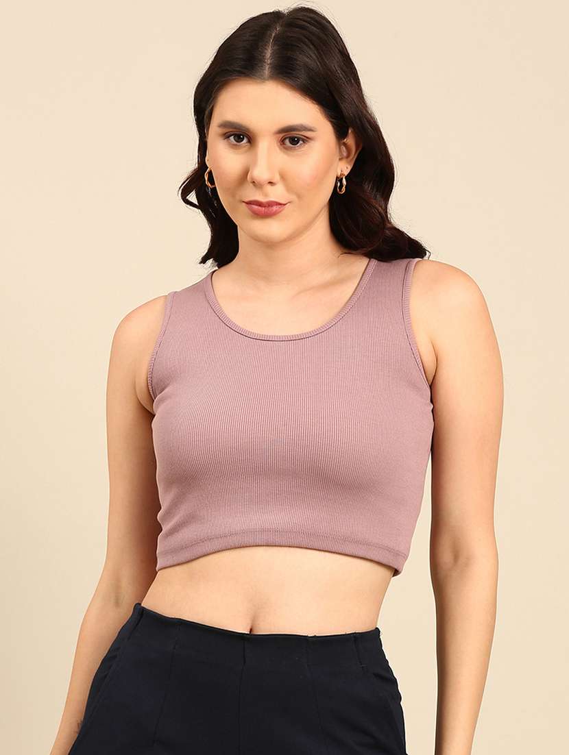 women solid sleeveless crop tank top