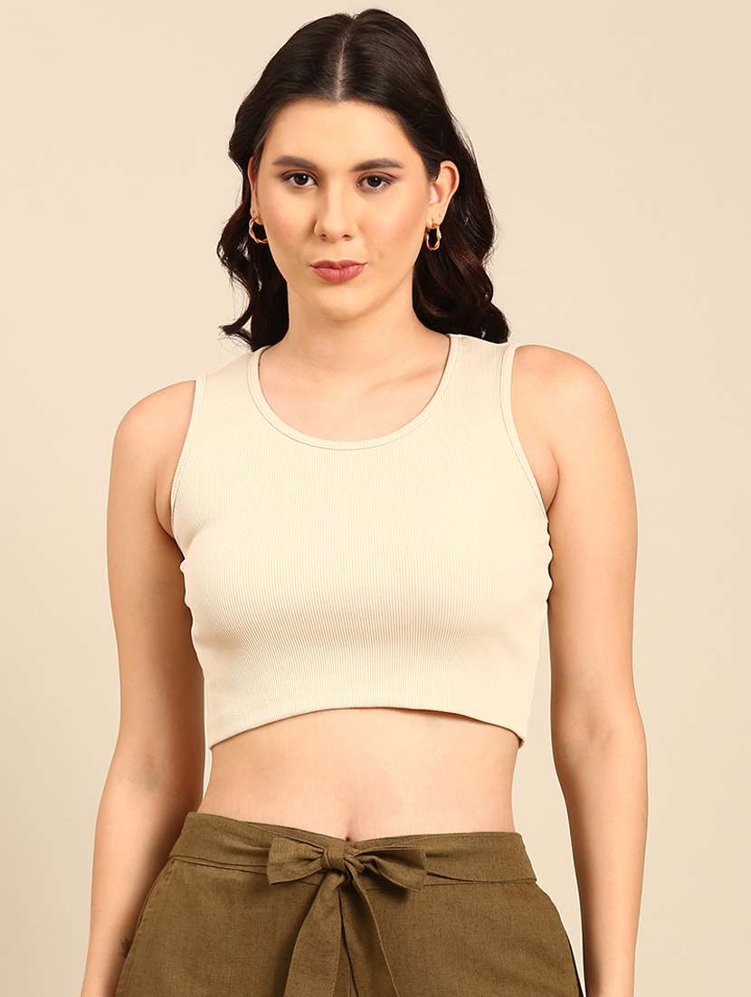 women solid sleeveless crop tank top