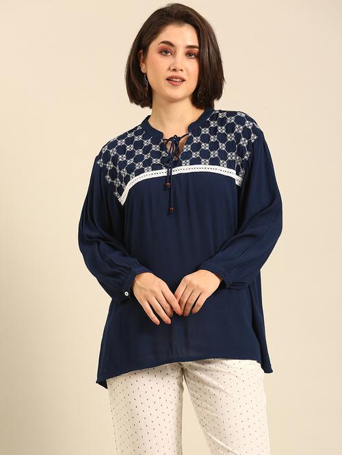 women embroidered puff sleeves a-line top - 21747025 -  Standard Image - 0