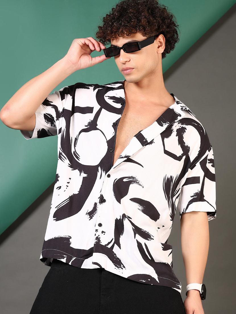 men printed cuban collared casual shirt - 21747501 - Standard Image - 2