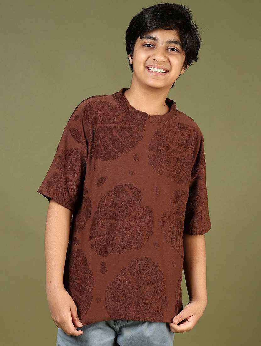 boys brown self design short sleeve t-shirt - 21747525 -  Standard Image - 2