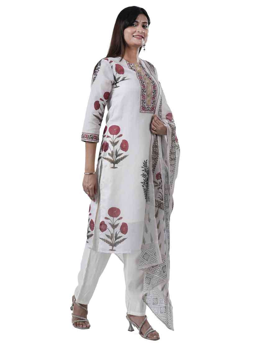 women three quarter sleeve kurta pant with dupatta set - 21747557 -  Standard Image - 2