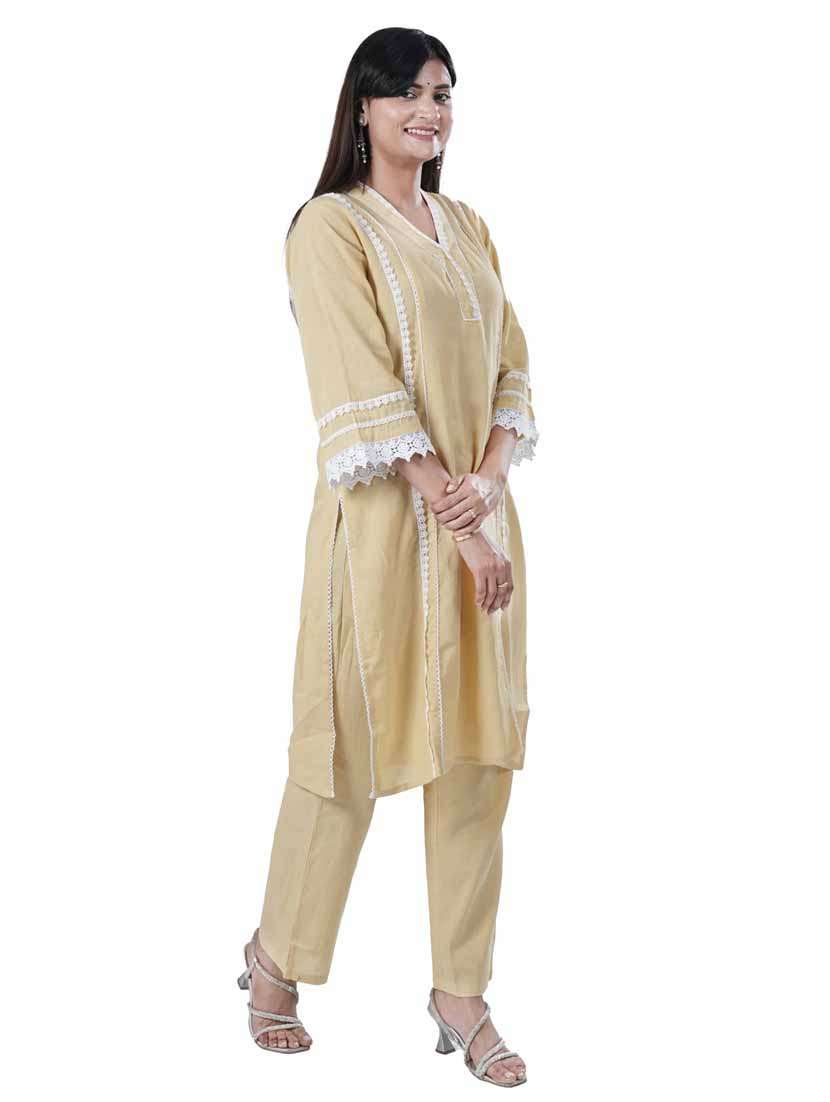women three quarter sleeve kurta pant set - 21747644 -  Standard Image - 2