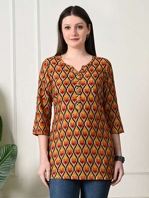women notch neck printed straight kurti - 21747717 -  Standard Image - 0