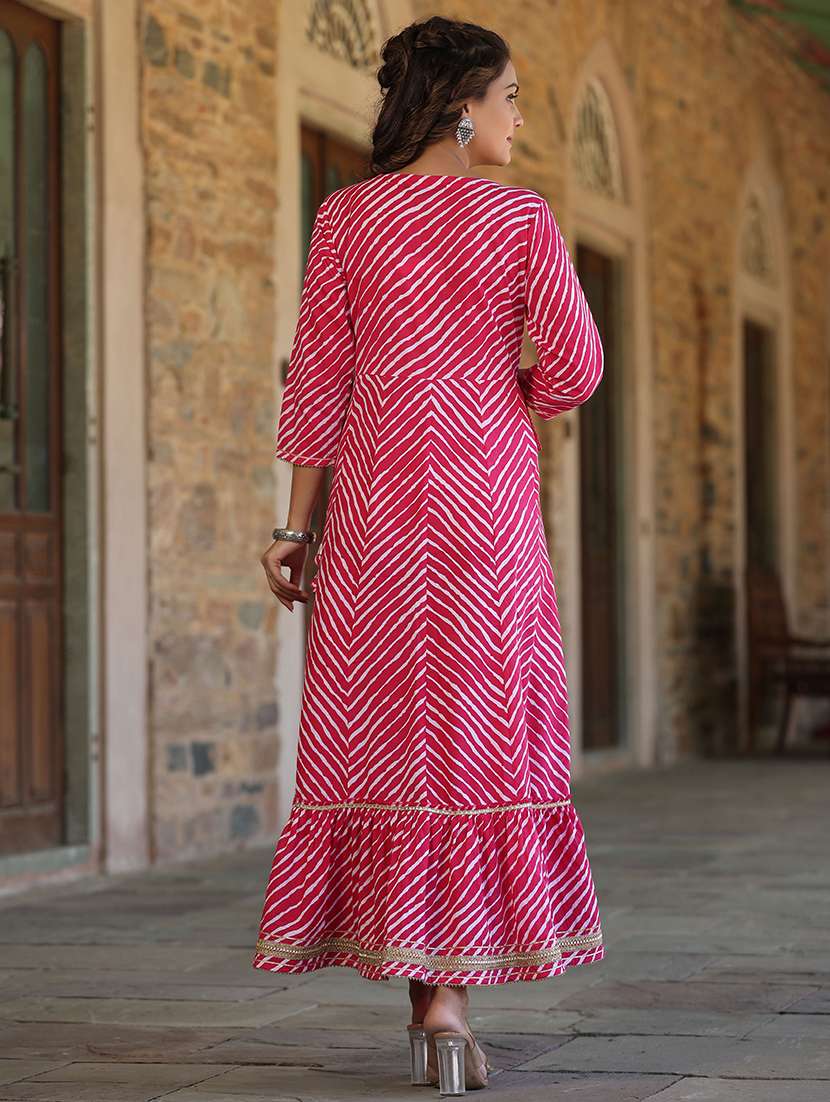 women leheriya print tiered ethnic dress - 21747740 -  Standard Image - 2