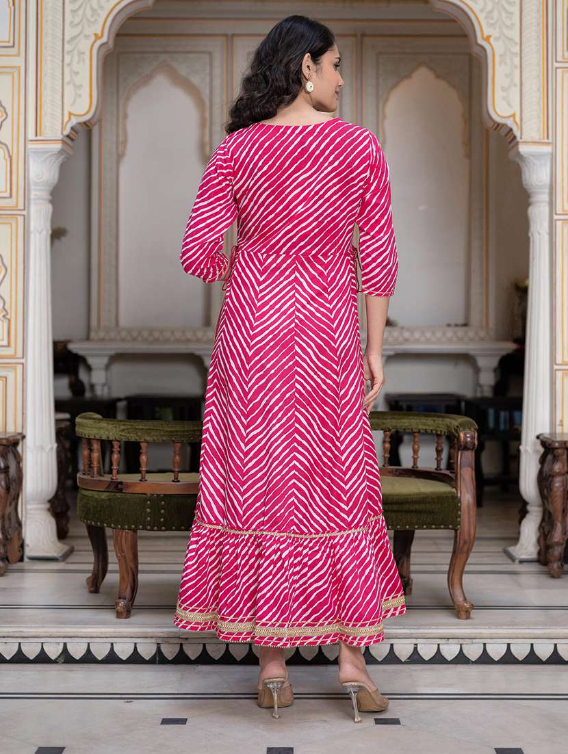 women leheriya print tiered ethnic dress - 21747741 -  Standard Image - 2