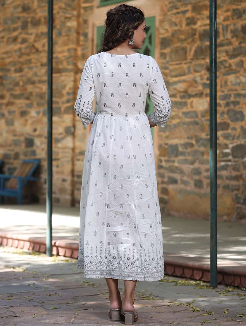 women printed round neck ethnic dress - 21747742 - Standard Image - 2