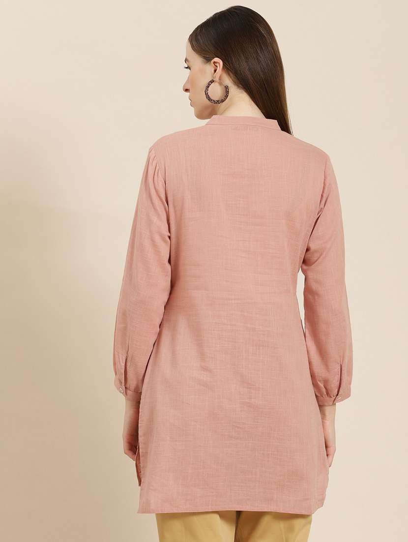 women mandarin neck embroidered high-low kurti - 21747758 - Standard Image - 2