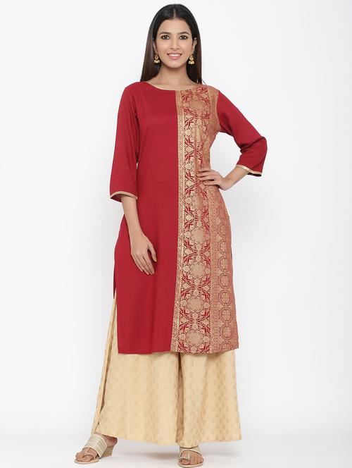 women boat neck foil printed straight kurta - 21747768 -  Standard Image - 0