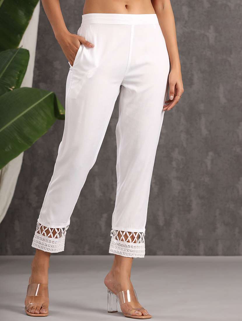 women solid mid rise cigarette pant