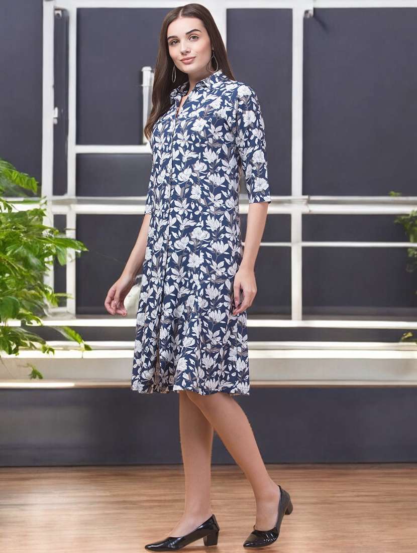 women floral printed collared a-line dress - 21747826 - Standard Image - 2