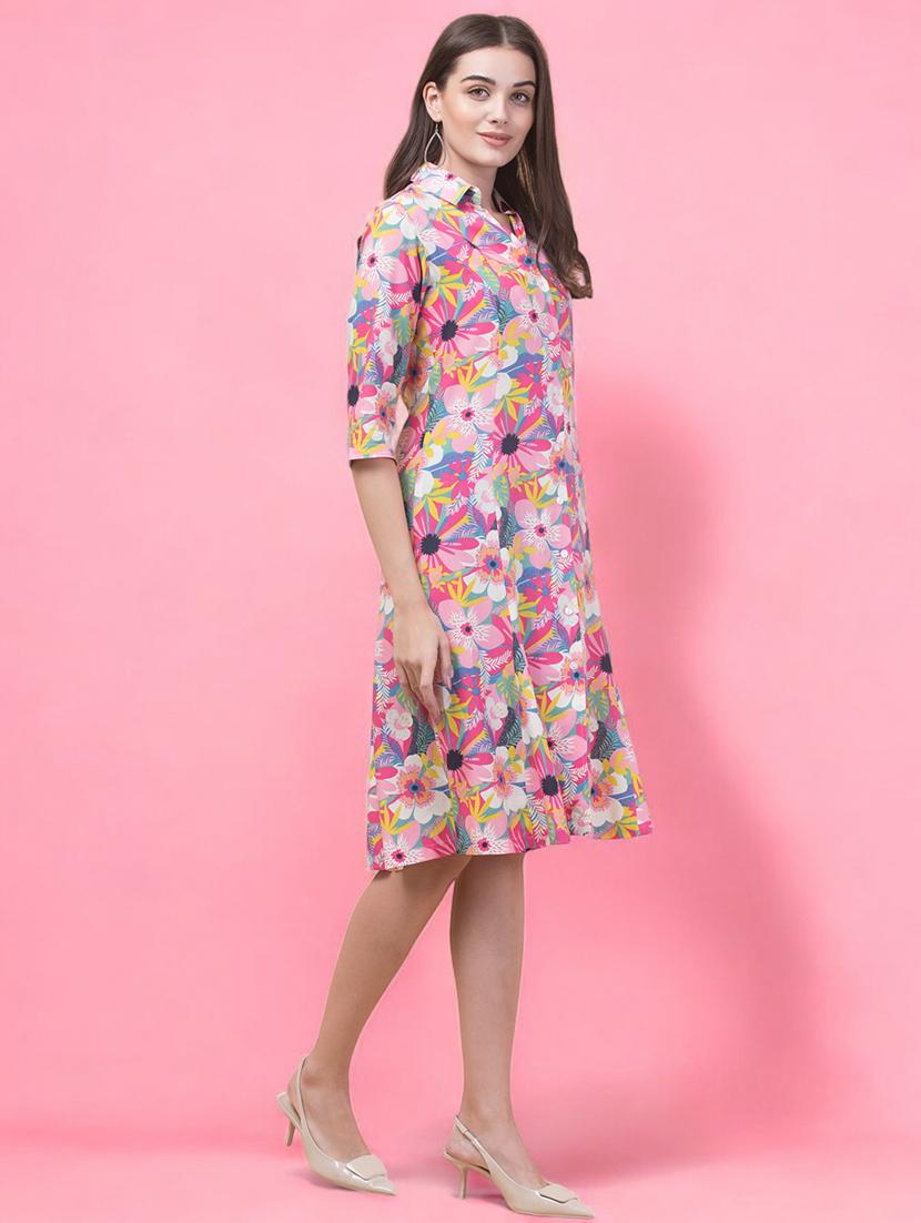 women floral print collared a-line dress - 21747828 - Standard Image - 2