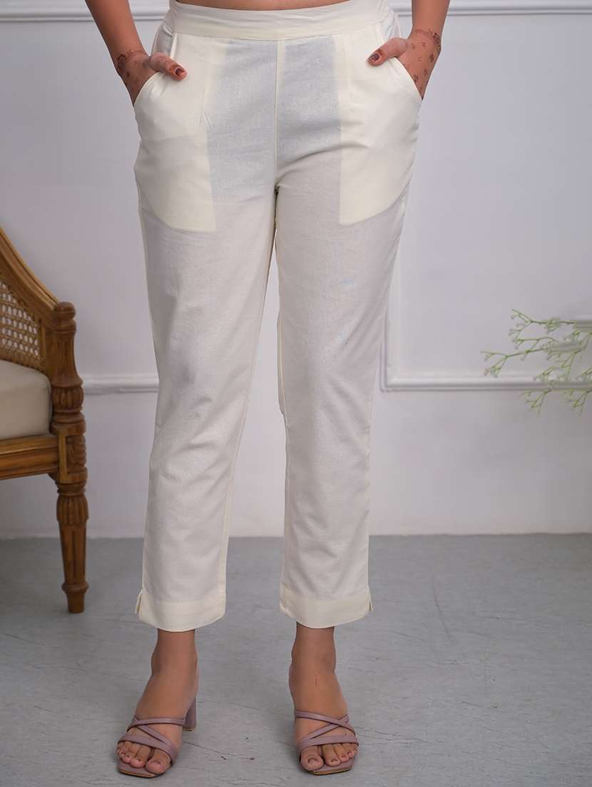 women solid mid rise cigarette pant