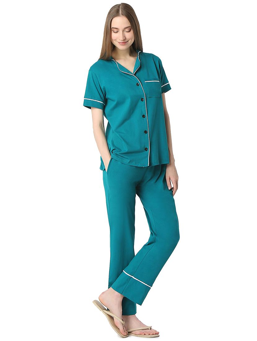 women solid nightwear pyjama set - 21747864 - Standard Image - 2