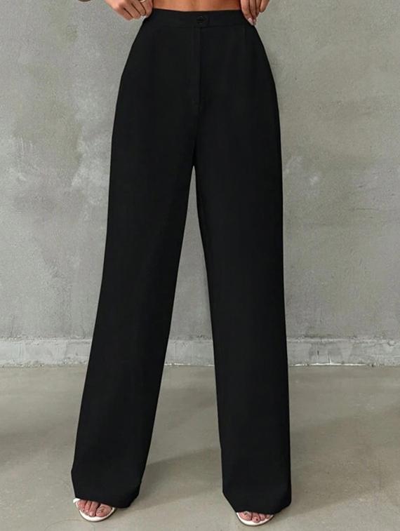 woemn solid high rise straight trouser - 21747865 -  Zoom Image - 0