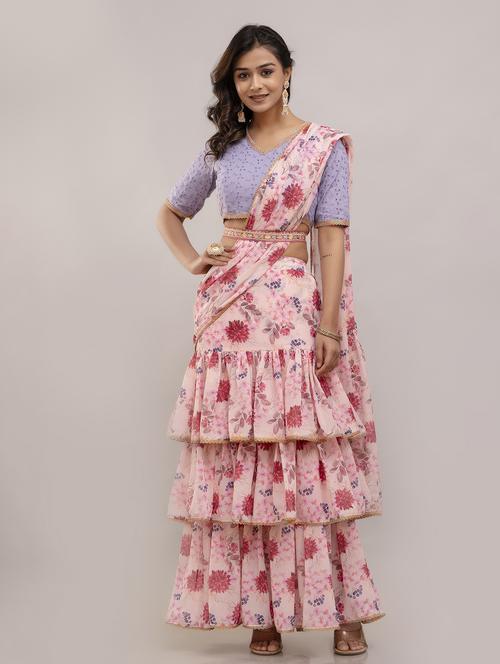 women floral printed ruffle party wear saree with blouse - 21747872 -  Standard Image - 0