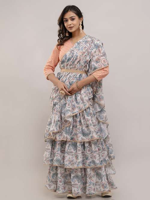 women floral printed ruffle party wear saree with blouse - 21747876 -  Standard Image - 0