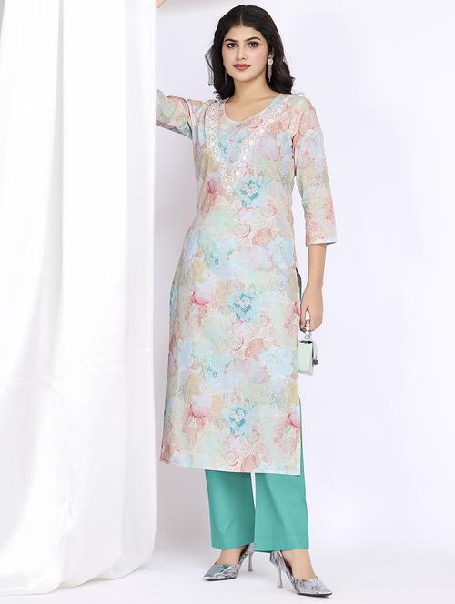 women three quarter sleeve kurta palazzo set - 21747881 - Standard Image - 0
