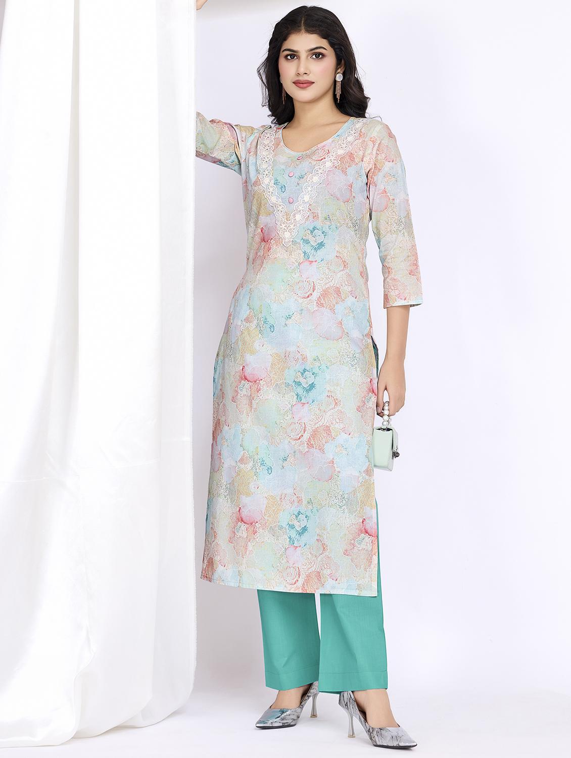 women three quarter sleeve kurta palazzo set - 21747881 - Zoom Image - 0
