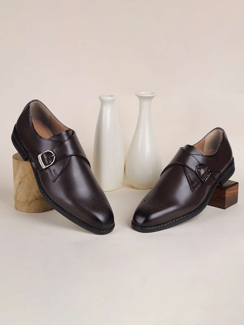 men solid slip on monk straps