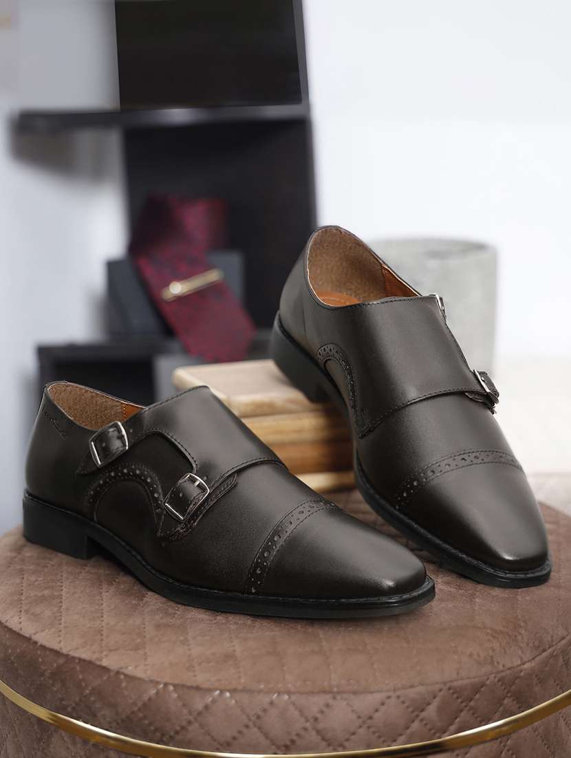 men solid slip on monk straps