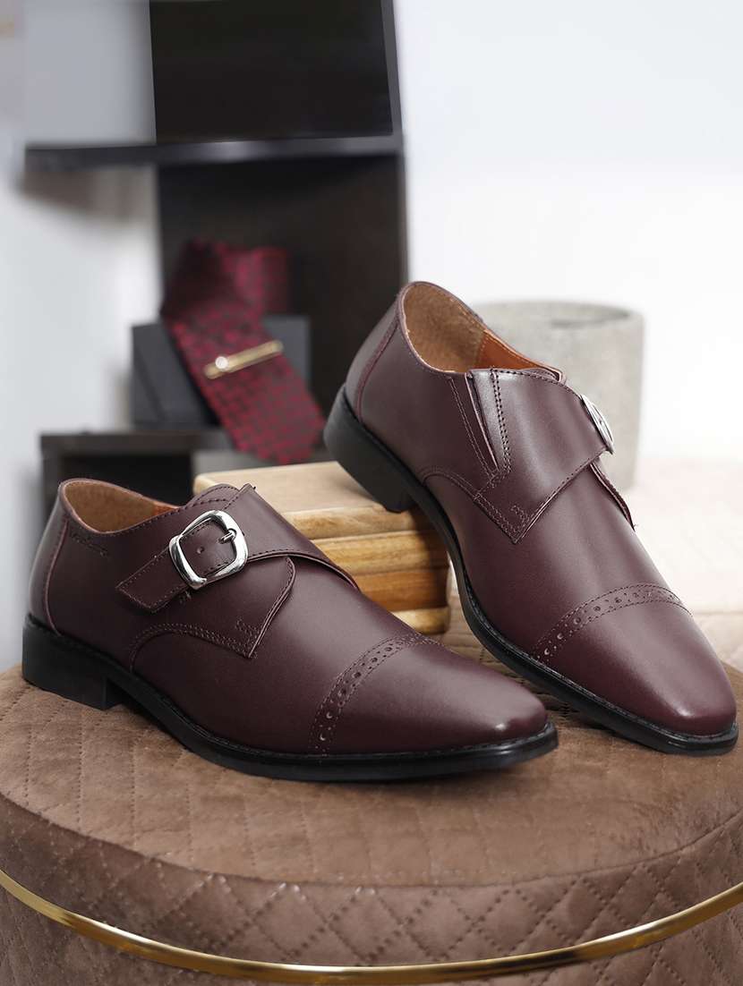 men solid slip on monk straps