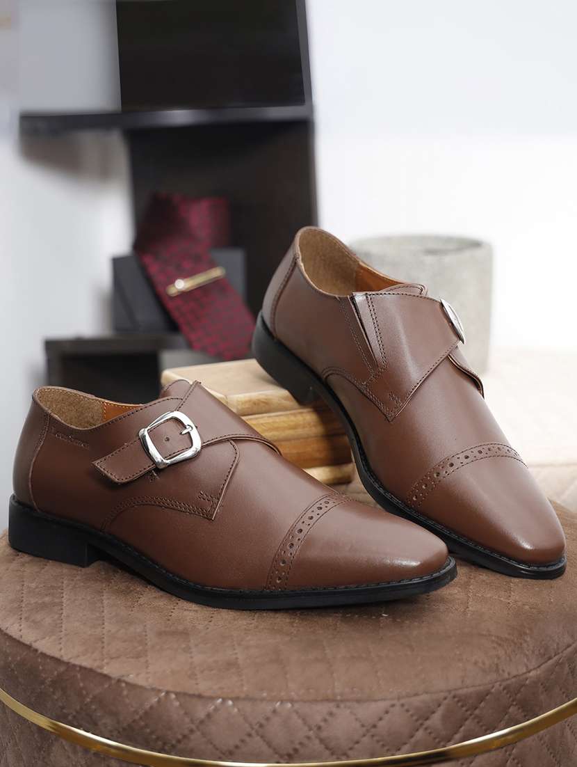 men solid slip on monk straps