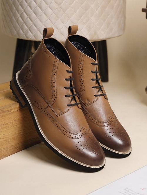 men solid lace up low ankle boots - 21748127 - Standard Image - 0